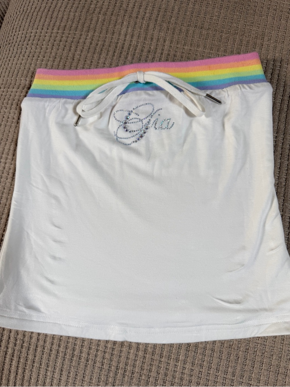 I.AM.GIA White Tank with Rainbow Ribbed Waistband